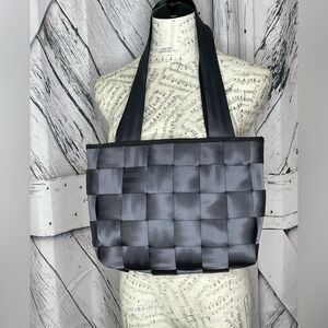 Seatbelt Handbag Tote Zipper Closure Charcoal Gray